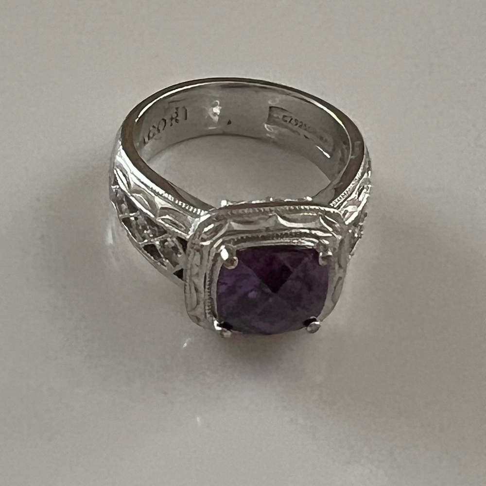 Vintage Tacori Cushion Cut Amethyst & CZ Over 925 Sterling Silver Ring - Picture 13 of 13